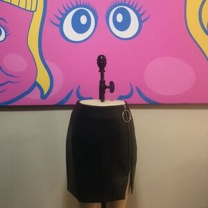 AGAIN Black Faux Vegan Leather Mini Skirt